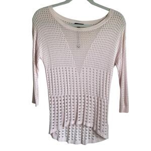 Express Open Knit NWOT Sweater Top Pink Sz XS Lightweight 3/4 Sleeves Soft Girl